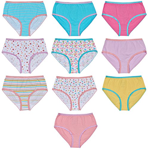 Trimfit Girls' 100% Cotton Tagless Colorful Briefs 10-Pack, XL (14-16)