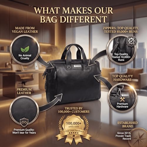Image of VISMIINTREND Leather Office Laptop Bags for Men /Women | Stylish | Briefcase,Messenger Bags | Fits 13 inch,14 inch, 15.6 inch Macbook Laptops,Birthday Gift for Husband /Father | Corporate Gifts for Men (Black)