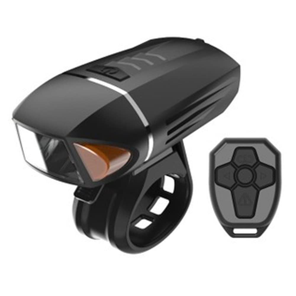 Faro Anteriore per Bicicletta a LED Nero Ricaricabile Tramite USB, con Telecomando, indicatori di direzione e clacson. Accessori per Ciclismo.