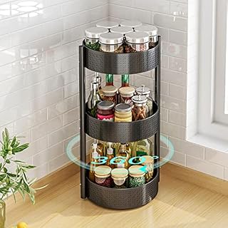 YunNasi Revolving Spice Rack Lazy Susan Cupboard Organizer Rotating Spice Rack Carbon Steel Turntable Condiment Holder for Pantry, Kitchen Cabinet (3 Tiers)