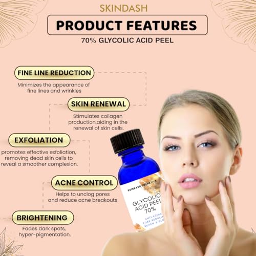70% Glycolic Acid Peel - Youthful Glow with Professional level Chemical Peel for Face at Home Skincare. Revitalizing Your Skin: Erase Wrinkles, Collagen Boost, Shrink Pores, and Banish Acne Scars.