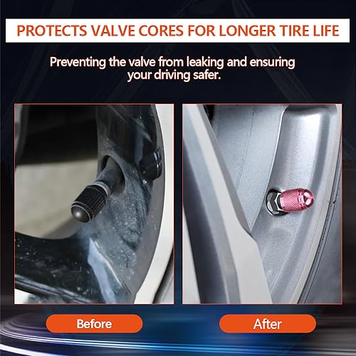 SENZEAL 5Pcs Tyre Valve Caps Bullet Style Universal Car Dust Cap Aluminum Tire Valve Stem Caps for Bikes Cars Motorcycles Trucks SUVs Pink - Image 6