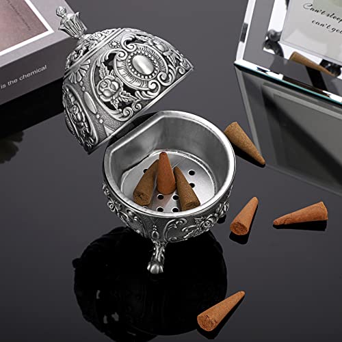 Juxyes Vintage Incense Burner Holder With Removable Ash Catchers, Metal Censer Antique Cone Coil Incense Burner Holder Zinc Alloy Spiritual Aromatherapy Yoga Meditation Gifts Retro Home Decoration #TOP4