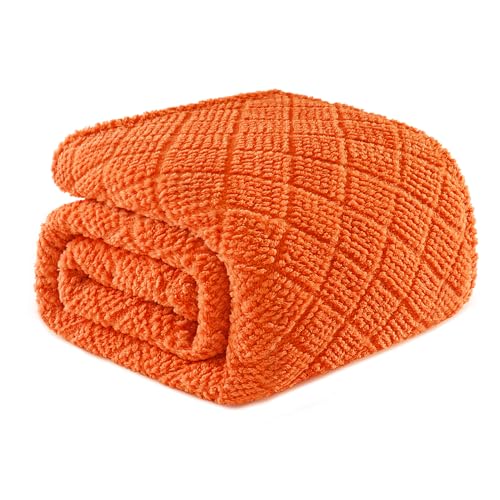 Whale Flotilla Kuscheldecke, Leichte Fleecedecke Sofadecke, Weiche, Warme & Flauschige Waffeldecken für Jede Jahreszeit, 150X200CM, Orange