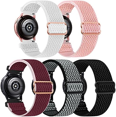 5 pack Stretchy Nylon Watch Bands Compatible with Samsung galaxy watch active 2 bands 40mm 44mm/Active 40mm/Galaxy Watch 3 41mm/Galaxy Watch 42mm/Gear S2/Galaxy Watch 4/Galaxy Watch 5 Fabric 20mm Wristband WH