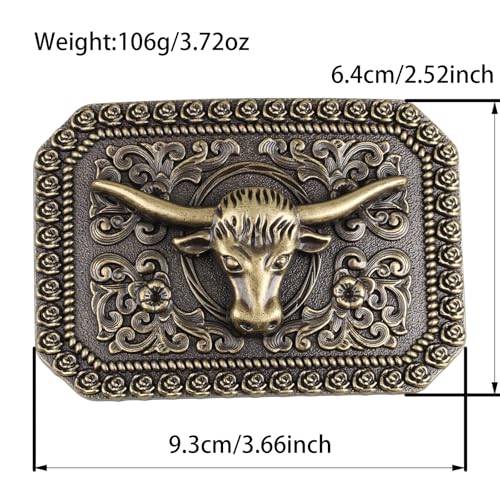 Western Belt Cowboy Cowgirl Belts for Men Women, Longhorn-Bull-Pattern-Engraved-Buckle, Embossed Leather Belt for Jeans Pants2