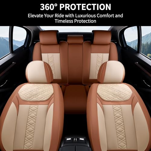 Image of FLORICH Seat Covers, Atomutive Car Seat Covers Full Sets, Waterproof Seat Cover for Cars, Luxury Leather Universal Seat Cover Accessories Fit for Most Cars SUV Truck Sedans(Beige)