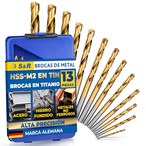 S&R Juego de 13 Brocas Metal Titanio HSS 1,5-6,5 mm, 135 ° DIN 338, Profesionales