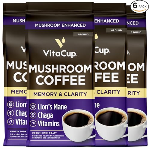 VitaCup Mushroom Coffee Grounds, with Lions Mane, Chaga, B Vitamins,
