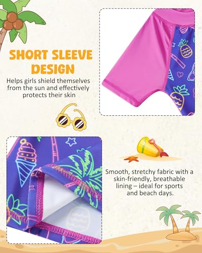 Image of AIDEAONE Girls Rash Guard Swimsuit Short Sleeve Two Piece Bathing Suit Size 3-12T