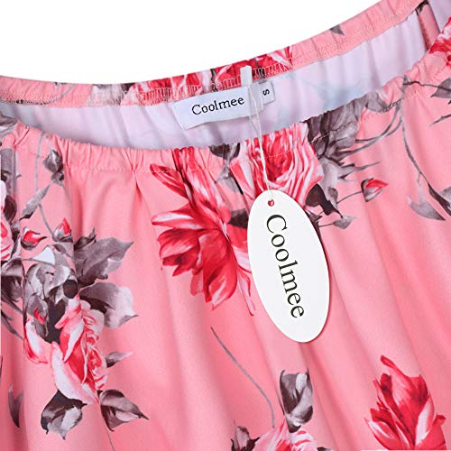 Coolmee Women's Maternity Dress Off Shoulder Casual Maxi Dress (L, Pink Flowers) #TOP4
