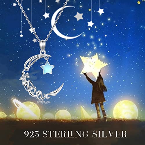 Twoowl Moon Necklace For Women 925 Sterling Silver Crescent Star Pendant Necklace Moonstone Star Moon Jewelry Gift For Women Girls Birthday Christmas #TOP6