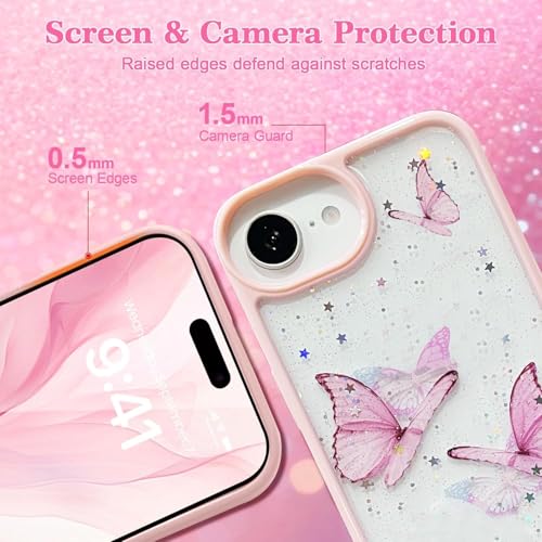 Image of VONZEE Electroplating Transparent Clear Logo Back Cover TPU Compatible with iPhone 17e / iPhone 16e Case, Compatible with Magsafe, Full Body & Camera Protection for Each Lens for Men & Women (Pink)