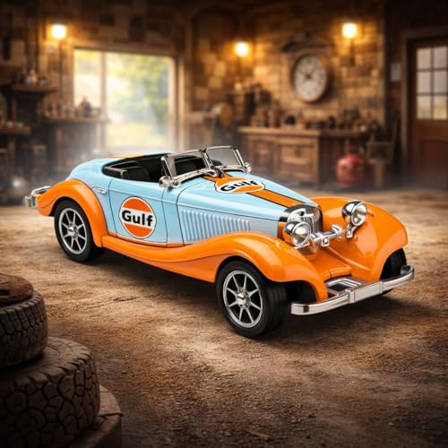 Image of 1:36 Scale Vintage Die-Cast Classic Car Model Toy | Pull Back Sports Car Toy with Openable Doors | Premium Alloy Vehicle Toy for Kids & Collectors | Blue-Orange Racing Edition