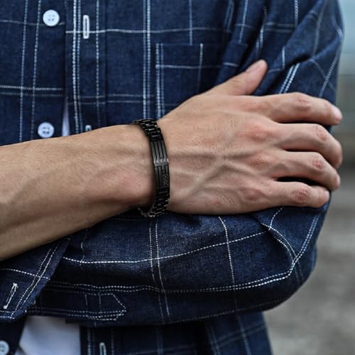 FEEL STYLE American Flag Cross Bible Verse Bracelet for Men - Adjustable Stainless Steel Watch Link Band with Scripture Engraving - Patriotic Christian Bracelet Graduation Gift Jewelry4