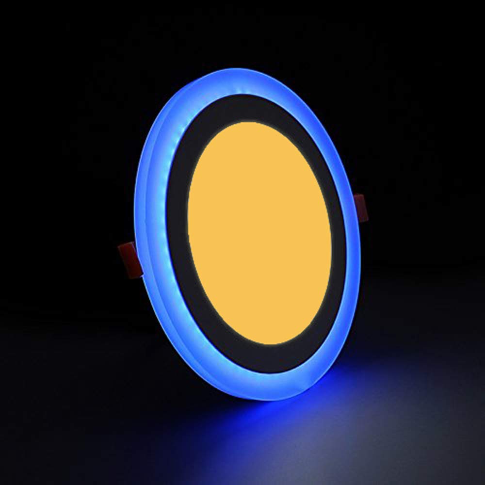 G.W.S® 3W+3W Blue Edge Lit Round Circle LED Recessed Flat Panel Downlight Ceiling Light Warm White, LED Driver Included