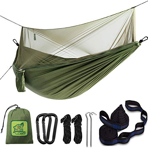 MIZTLI 【Upgraded】 Hammock Camping with Mosquito Net. One Line Bug Net Design Indoor/Outdoor