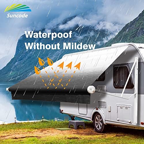 Suncode RV Awning Fabric Replacement Waterpoof Universal Outdoors Canopy for Camper, Trailer, and Motorhome Awning Replacement Premium Grade Vinyl RV Canopy Replacement 16'(Fabric 15'2") Black Fade - 2
