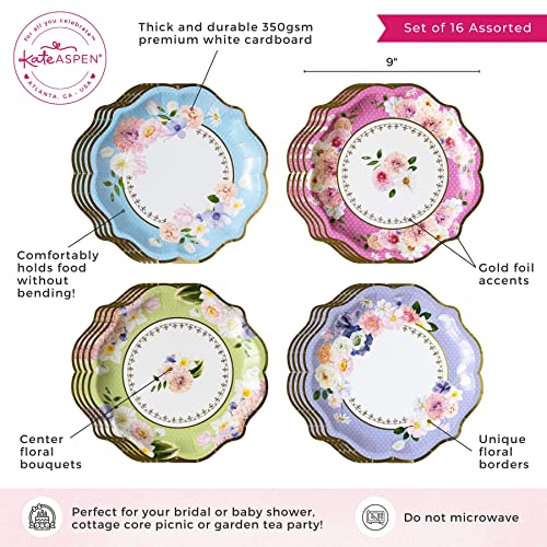 Kate Aspen 9 In. Premium Paper (Assorted Set Of 16) Tea Party Decorations, One Size, 9 Inch Plates #TOP5