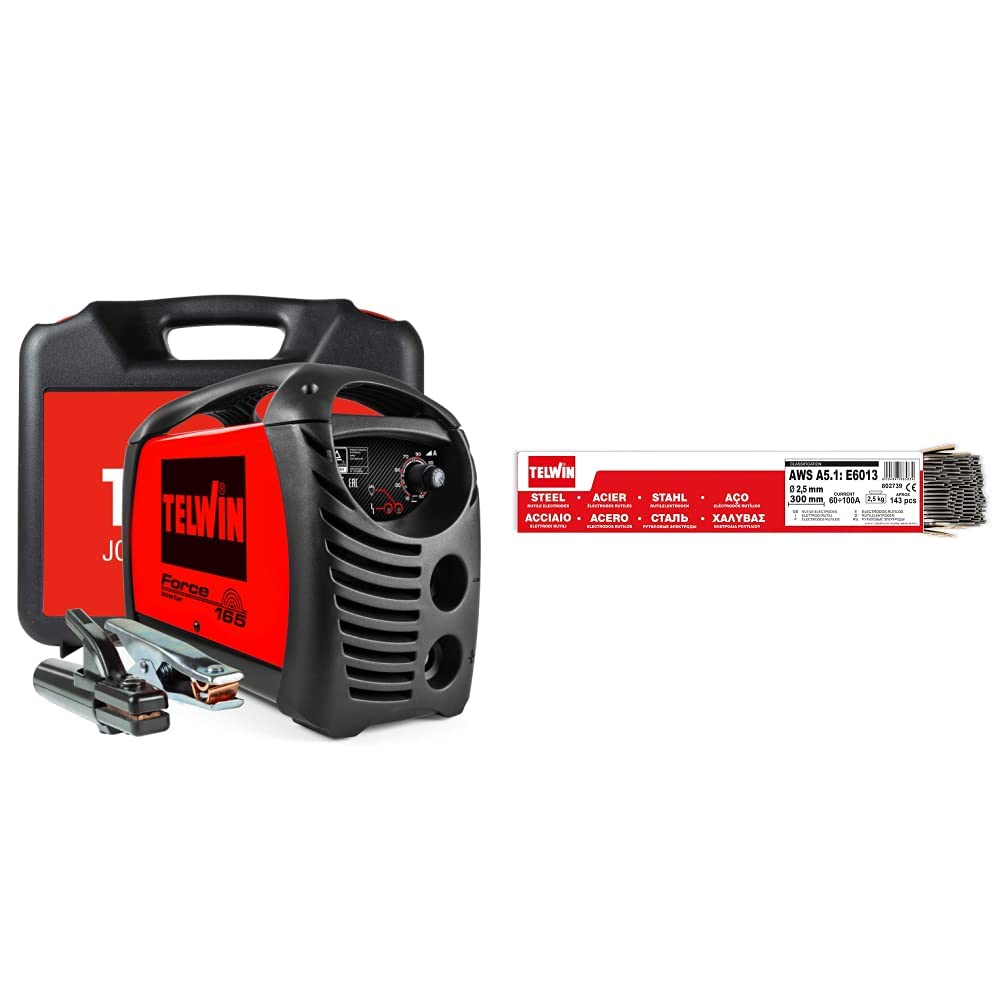 Telwin 07170085 Force 165 Saldatrice Inverter ad Elettrodo Completa di Accessori in Valigetta, 230V, Rosso & Telwin 802739 Elettrodi Rutili per Saldatura D. 2.5 mm 2.5 kg, 0.1 V, Grigio