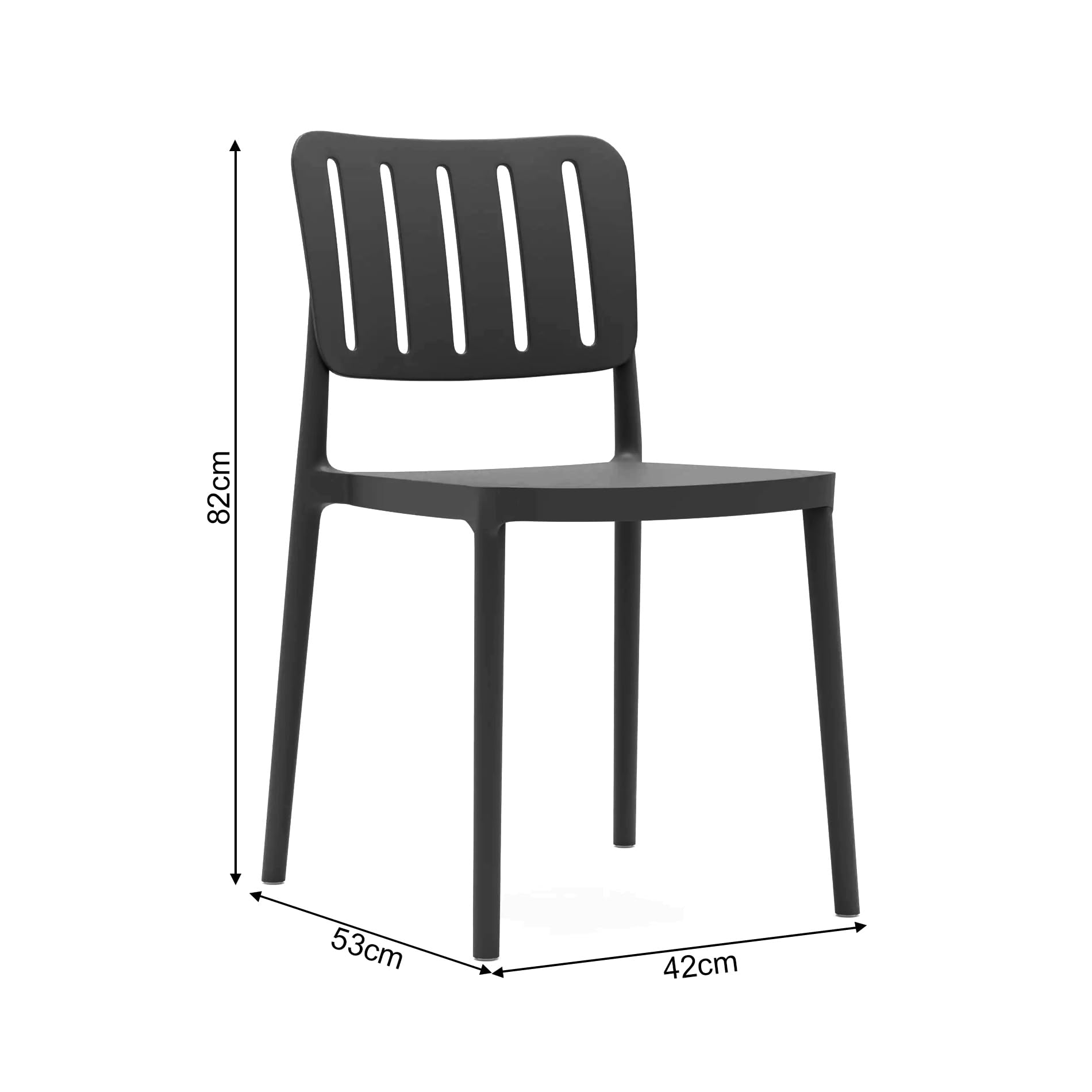Rebecca Mobili Set 4 Sedie Impilabili, Sedie da Esterno, Nero, Polipropilene, Salvaspazio, Eleganti, per Giardino o Sala da Pranzo - Misure HxLxP: 82 x 42 x 53 cm - Art. RE7194V8M4