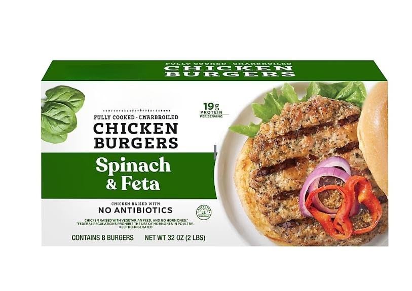 Spinach and Feta Chicken Burger. It is crafted with premium ingredients, making it the perfect solution for a healthy and delicious meal. These burgers always include all the right ingredients and are only made with real food that are always all natural, antibiotic and gluten free. They are pre-cooked, and offer a quick and convenient protein source the whole family will love. [ 32 oz , 2 lb ]