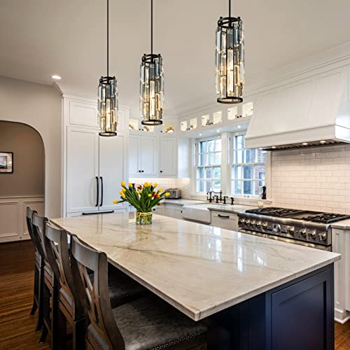 Image of LMQNINE Pendant Lights Modern Black Pendant Light Mini Crystal Chandelier Pendant Lighting for Kitchen Island Dinning Room Bedroom Kitchen Sink Lighting (Black 2-Pack)