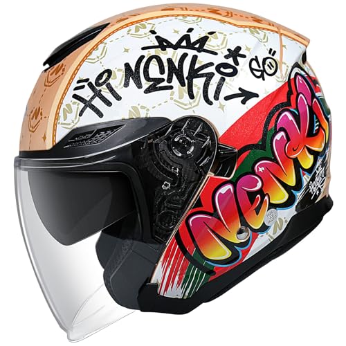 NENKI Rollerhelm für Motorradfahrer, Motorradhelm ECE 22.06, Jethelme mit Doppelvisier und Sonnenblende, Halbhelme für Damen Herren (TuyaA, M)