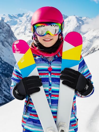Image of Geyoga Kids Waterproof Winter Snow Ski Gloves for Boy Girl Outdoor Warm Thickening Snowboard Gloves