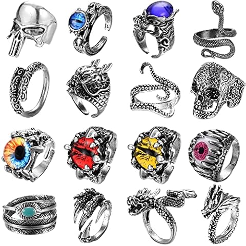 LOLIAS 16 Stück Vintage Punk Ringe Cover