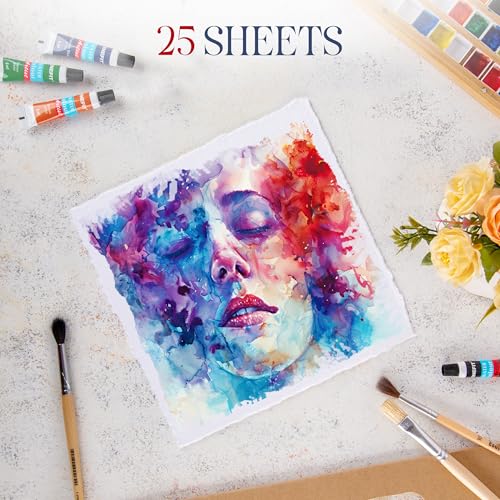 Papel de aquarela grosso feito à mão com borda de convés - 300GSM - Papel de mídia misto texturizado