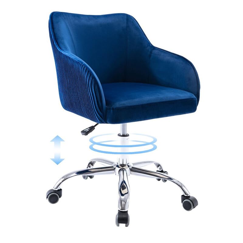Image of Velvet Office Chair for Home & Office | 360 Swivel Ergonomic Study Armchair | 1-Seater Revolving Computer Desk Chair | Sofa Chair for Adults & Students | Royal Blue 17 inch Inche Height
