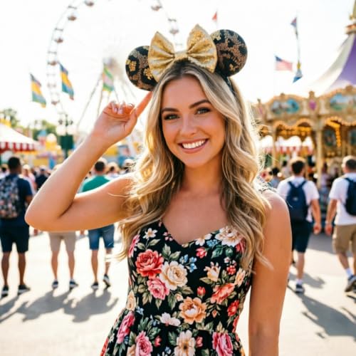 Image of DRESHOW Mouse Ears Bow Headbands Minnie Ears Headband Glitter Party Decoration Cosplay Costume for Women
