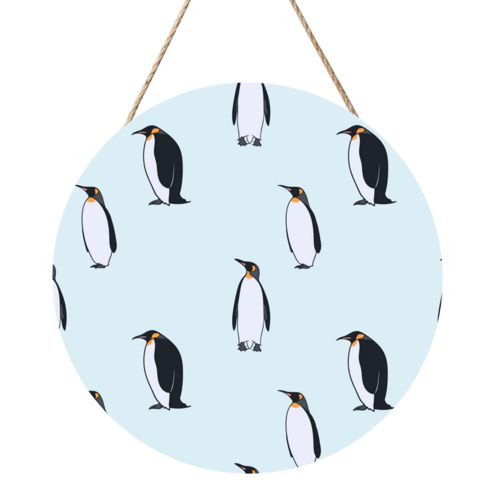 Penguin, Round Wood Panel Painting 12 in, Wall Hanging Painting For Home