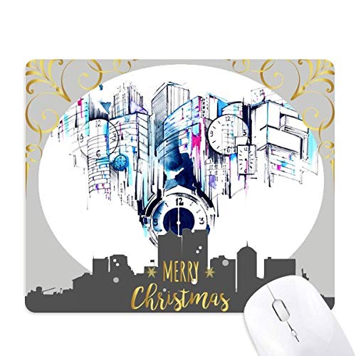 Tapis de souris aquarelle nuit de Noël et horloge de la ville