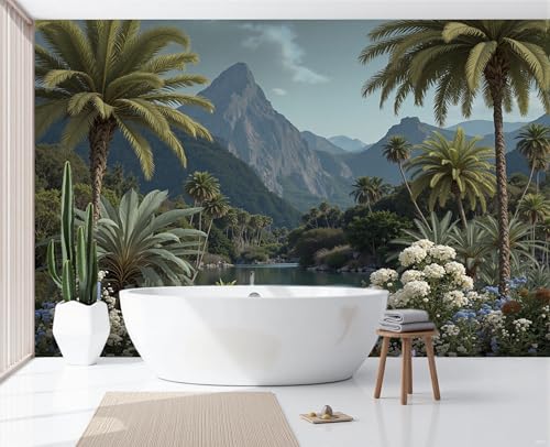 Papier peint panoramique palmiers bleu-vert grand format 350x256cm - 4