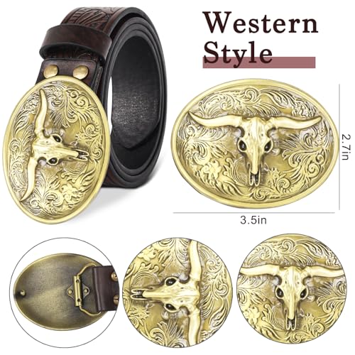 Western Cowboy Cowgirl Belt Country belt for Men Women, Leather Bull Buckle Belts for Jeans3