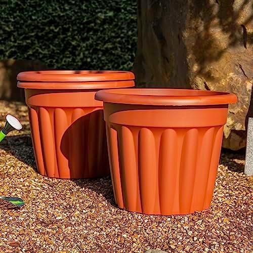 Wham 3x Vista Plastic Planter, Round Garden Plant Pot, Large Floor Pot