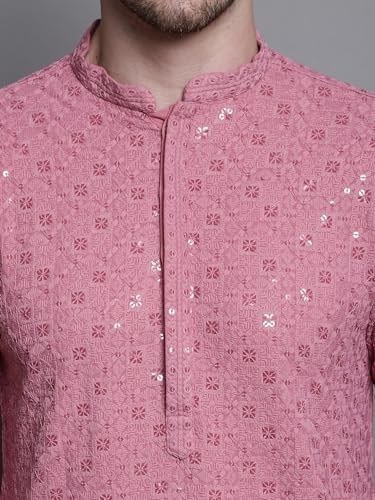 Image of Jompers Men's Geometric Sequin Embroidered Pure Cotton Kurta with Pyjamas Set