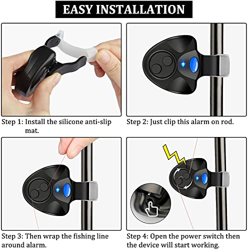 MATISUN Smart Fish Bite Alarm, Bite Alarms for Fishing Poles, Fishing Alarms, Fishing Bells for Rods, Fishing Bite Alarm with LED Indicator, for Night & Long-Distance Fishing (1Pcs)