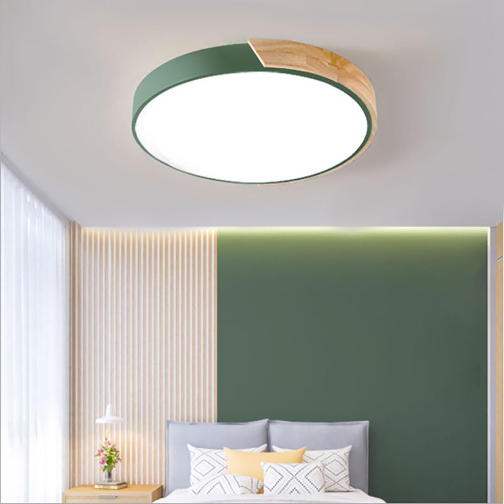 Plafonnier LED dimmable en bois vert 24W de 40 cm