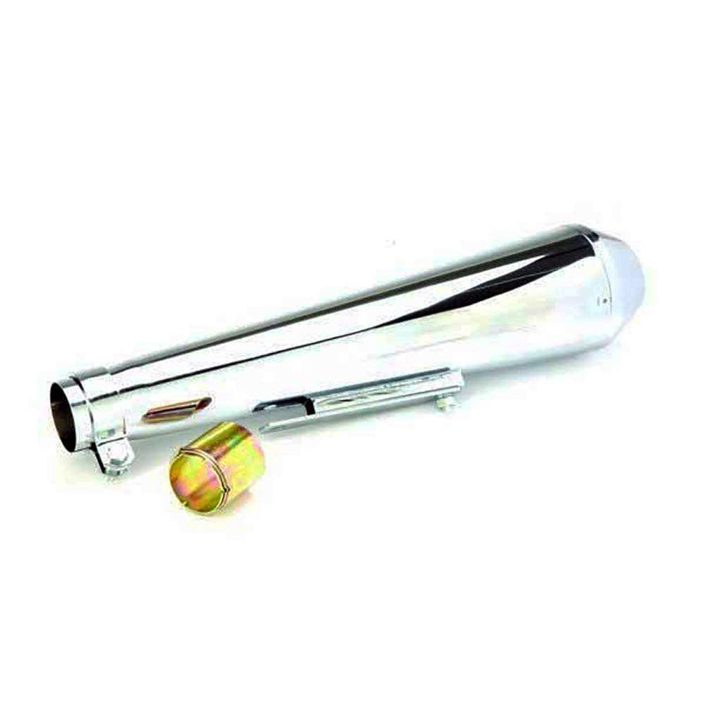 Terminal de escape cromado para moto cafe racer custom Megaton, con silenciador de sonido modulable.