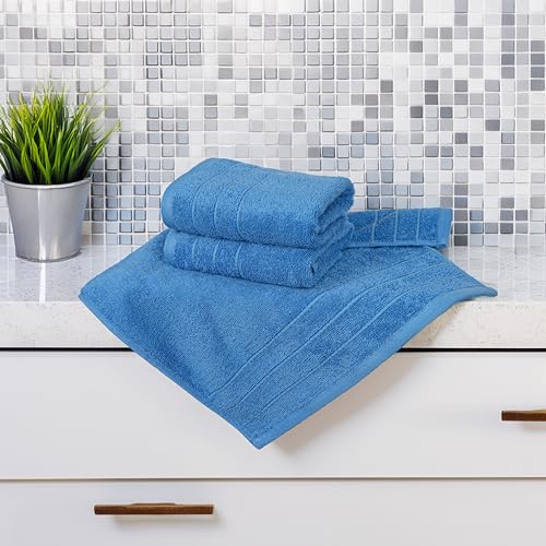Image of Tens Towels Pack of 6 Hand Towels, 100% Cotton, Lighter Weight, Quick to Dry, 16 x 28 Inches, Super Soft & Absorbent, Perfect for Bathroom & Kitchen, Blue