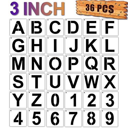 Letter Stencils for Painting on Wood, 3 Inch Upper Alphabet Stencils, 36 Pcs Letter and Number Stencils for Painting on Wall, Reusable Font Templates for Home Craft Decor, DIY Art Projects