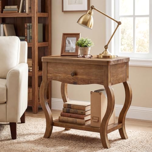 Solid Wood End Table with Drawer Set of 2, Tall Side Table for Living Room - Image 5