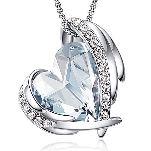 CDE Rose Gold Necklaces for Valentine Day Jewelry Gifts for women, Heart Pendants Embellished with Crystals Birthday Gift for Her(Blue Rhodium Plated)