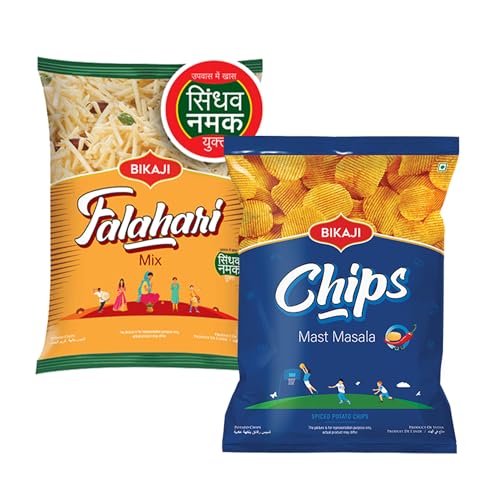 Bikaji Falhari Mix & Potato Chips Mast Masala Combo – 280g | Ready to Eat Indian Namkeen | Crunchy Tea-Time Snack, Bar Snack & Party Mix | Savory Indian Munchies for Sharing & Everyday Snacking