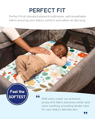 Image of TotAha Buttery Soft Mini Crib Sheets Girl, Floral Pack N Play Mattress Sheets Hypoallergenic, Premium Jersey Playrad Sheets, Pink Flower Graco Pack and Play Sheets Fitted 2 Pack