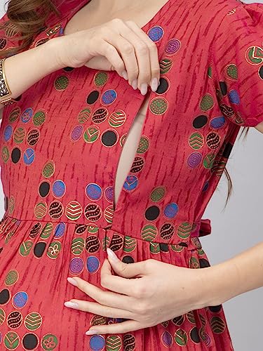 Image of CEE 18 Cotton Rayon A-Line Flaired Maternity Feeding Kurti for Women with Zippers | Pregnancy Dress for Women | Breastfeeding Dress for Women | Nursing Dress for Women Pre and Post Pregnancy