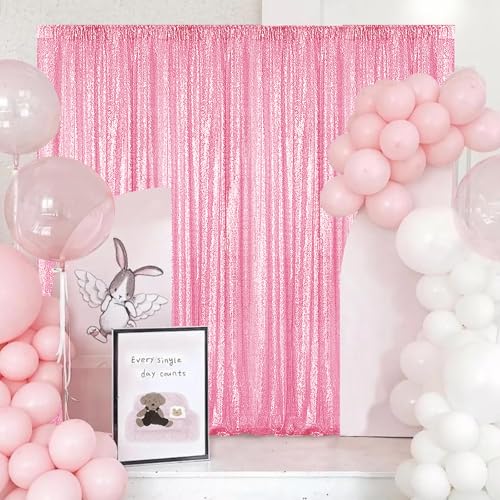 Fondo de cortina rosa mate con lentejuelas 4 paneles 2x8 ft miniatura 2